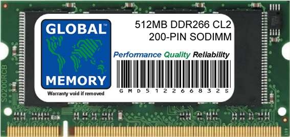 512MB DDR 266MHz PC2100 200-PIN SODIMM MEMORY RAM FOR TOSHIBA LAPTOPS/NOTEBOOKS